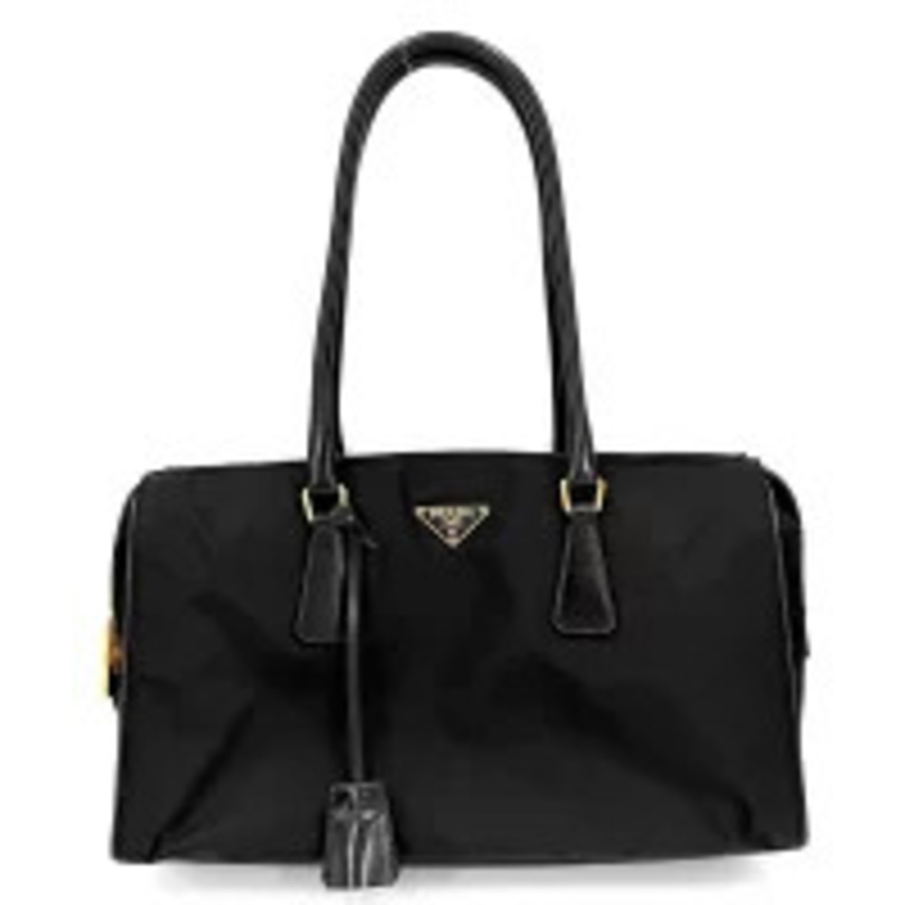 Prada handbag triangle logo tote bag shoulder leather black